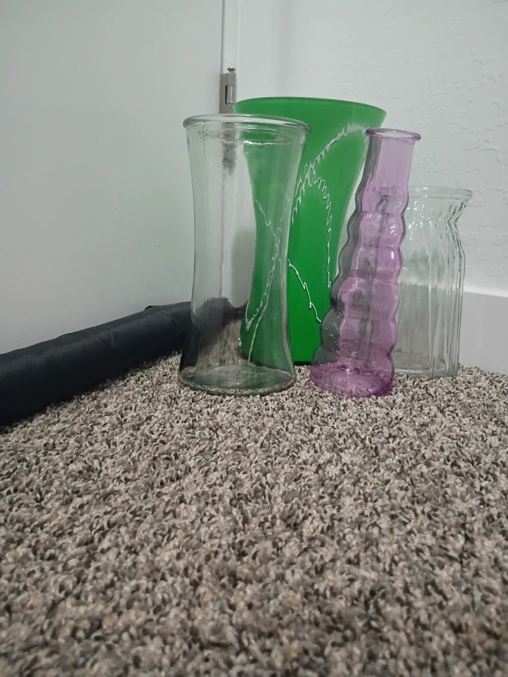Glass Decorative Vase Set - Purple, Green & White detail and 2 Clear - Unbranded
